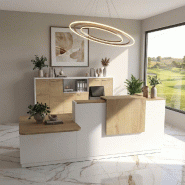 Comptoir d'accueil bi-colore avec PMR Delta et réhausse - Gauche, Blanc, Oui, 282, Chêne veiné_5