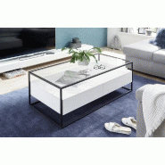Table basse design Edmonton 120 cm - Blanc mat - Plateau verre trempé - Piètement acier époxy - 2 tiroirs_5