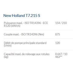 T7.215 s tracteur agricole - new holland - puissance maxi 154/210 kw/ch