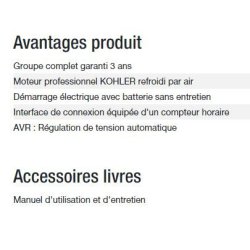 Diesel 20000 ta xl avr export groupe électrogène - kohler - puissance max (kw) 15.20