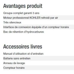 Groupe électrogène Diesel 6500 TA Silence C5 - Kohler - Puissance max 5,20 kW - 6,50 kVA - 50 Hz