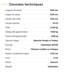 Rollspeed 5830 - Benne agricole monocoque Rolland - Volume maximum 30 m3 - Longueur de caisse 5,80 m