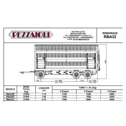 Rba32 - remorque bétaillère - carrozzeria pezzaioli - essieux jumelés simples fixes de 10000 kg