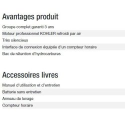 Groupe électrogène Diesel 6000 A Silence U Export - Kohler - Puissance max 5,40 kW - 60 Hz - 240 V