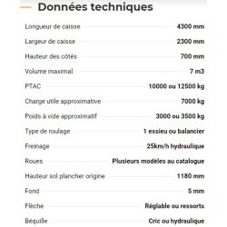 Bm 4300 - bennes tp - rolland - charge utile approximative : 7000 kg
