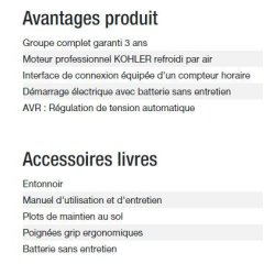 Technic 6500 E AVR UK - Groupe électrogène Kohler - Puissance max 6,30 kW - 50 Hz - 230 V