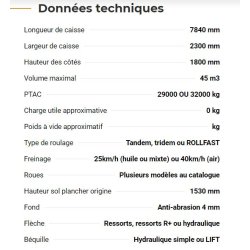 Rollspeed 7845 - Benne agricole monocoque Rolland - 45 m3 - Hauteur de caisse 1m80