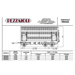 Rba62 - remorque bétaillère - carrozzeria pezzaioli - essieux simples fixes de 9000 kg