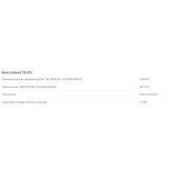 Tracteur agricole T8.435 NEW HOLLAND - puissance maxi 320/435 kW/CH - moteur Cursor 9 avec technologie SCR ECOBlue