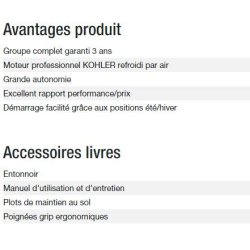 3000 XL C5 Groupe électrogène Kohler - Gamme Perform - 50 Hz - Puissance max 2,80 kW