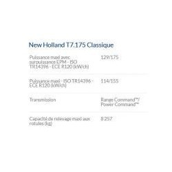 Tracteur agricole T7.175 classique - New Holland - 129/175 kW/ch - moteurs NEF SCR ECOBlue™ sans EGR ni filtre à particules