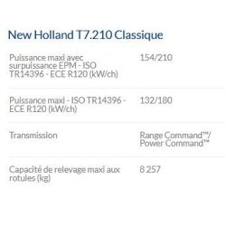 T7.210 Classique Tracteur Agricole - New Holland - Puissance Max 154/210 kW/ch - Technologie SCR ECOBlue™ et Confort Amélioré