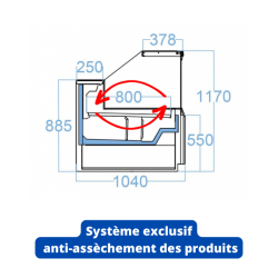 Vitrine réfrigérée traditionnelle VALOA - EINF 937, 937 mm x 1040 mm, -1°C à +5°C, LED, plexi coulissant