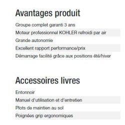 Perform 6500 XL C5 Groupe électrogène - Kohler - Puissance max 6,30 kW - 50 Hz - 230 V
