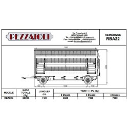 Rba22 - remorque bétaillère - Carrozzeria Pezzaioli - essieux jumelés fixes 10500 kg - structure aluminium anticorrosion - 2 à 4 niveaux hydrauliques