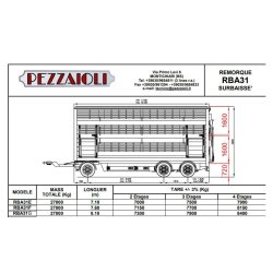 Rba31-sr - remorque bétaillère - carrozzeria pezzaioli - essieux jumelés fixes de 10000 kg