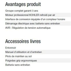 Technic 6500 E AVR UK C5 - Groupe électrogène Kohler - Puissance maximale 6,30 kW - 230V - 50Hz