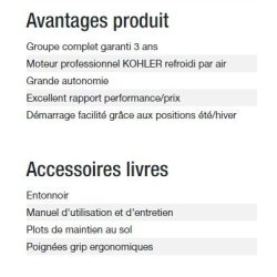 Perform 6500 XL C5 Groupe électrogène - Kohler - Puissance max 6,5 kW - 50 Hz - 230 V