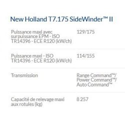 T7.175 Sidewinder II - Tracteur agricole New Holland - Puissance maxi 129/175 kW/CH - Technologie SCR ECOBlue™ et autoguidage IntelliSteer®