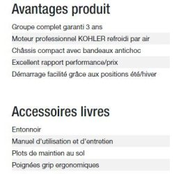 Perform 7500 T C5 groupe électrogène - Kohler - gamme PERFORM - puissance max 6,50 kW / 8,10 kVA - 50 Hz
