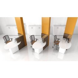Bureau d'accueil oval avec parties haute et basse - MDD - Blanc, Wengé, A droite