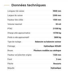 Rollfarm 5830 - Benne agricole monocoque Rolland - Acier HLE - 30 m3 d'ensilage ou 20 m3 de grain