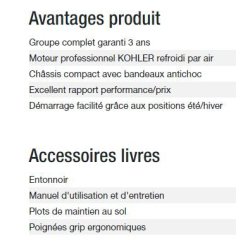 Groupe électrogène Technic 6500 E - Kohler - Puissance max 6,30 kW - 50 Hz - 230 V