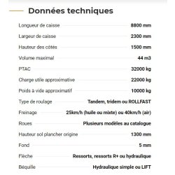 Rollspeed 8844 benne agricole monocoque - rolland - volume maxi. 44 m3