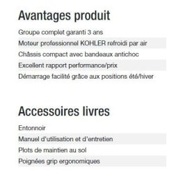 HXC 6000 C5 Groupe électrogène - Kohler - Puissance max 5,60 kW - Gamme INTENS - Fréquence 50 Hz