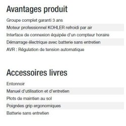 Technic 7500 TE AVR groupe électrogène - Kohler - 6,50 kW - 8,10 kVA - 400 V - 50 Hz