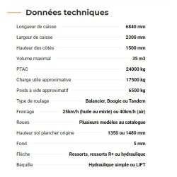 Rollspeed 6835 - Benne agricole monocoque Rolland - Volume max. 35 m³ - PTAC 24 tonnes - Rehausses et options personnalisables