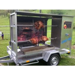 Tournebroche professionnel modèle ouvert - robuste, fiable, simple d'usage - Guinet, acier galvanisé, 48 poulets, remorque homologuée