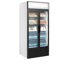 Vitrine réfrigérée FSC - 2 ou 3 portes avec caisson lumineux - Finition blanc ou noir - Réf : FSC891H