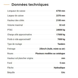 Rollpush 6732 - Benne agricole monocoque Rolland - Fond poussant inclinable et basculant - Volume maxi 32 m3