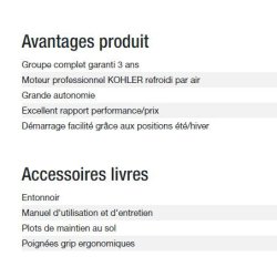 Perform 3000 XL TB UK - Groupe électrogène Kohler - Gamme Perform - Puissance max 2,80 kW - 230 V