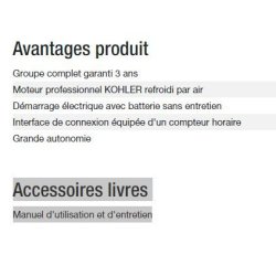 Groupe électrogène Diesel 15000 TA XL Export - Kohler - Puissance max 10 kW - 12,50 kVA - 400V
