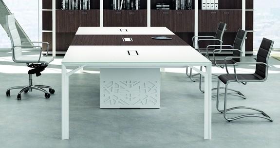 Grande table de réunion X8 avec pieds Design Officity. - Blanc 9010, Orme, 640_6