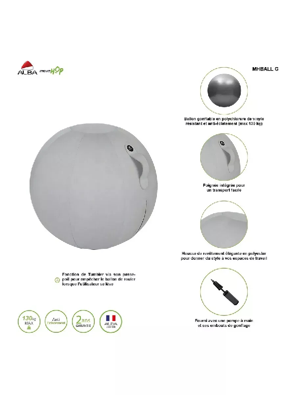 Ballon ergonomique ERGOBALL gris clair_6