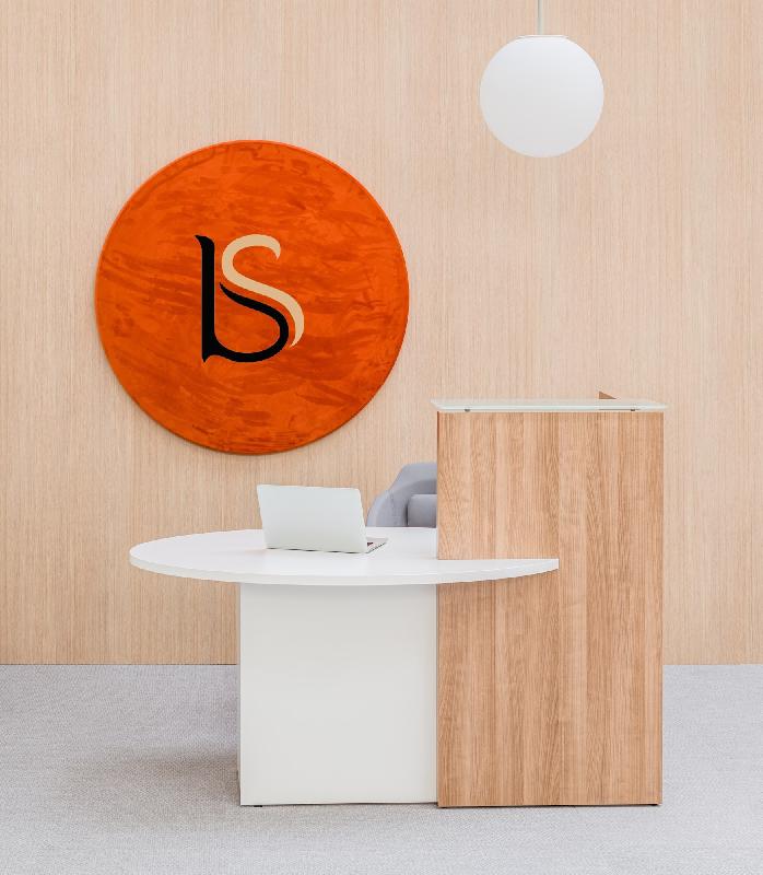 Bureau d'accueil oval avec parties haute et basse - MDD - Blanc, A gauche, Cocoa_6