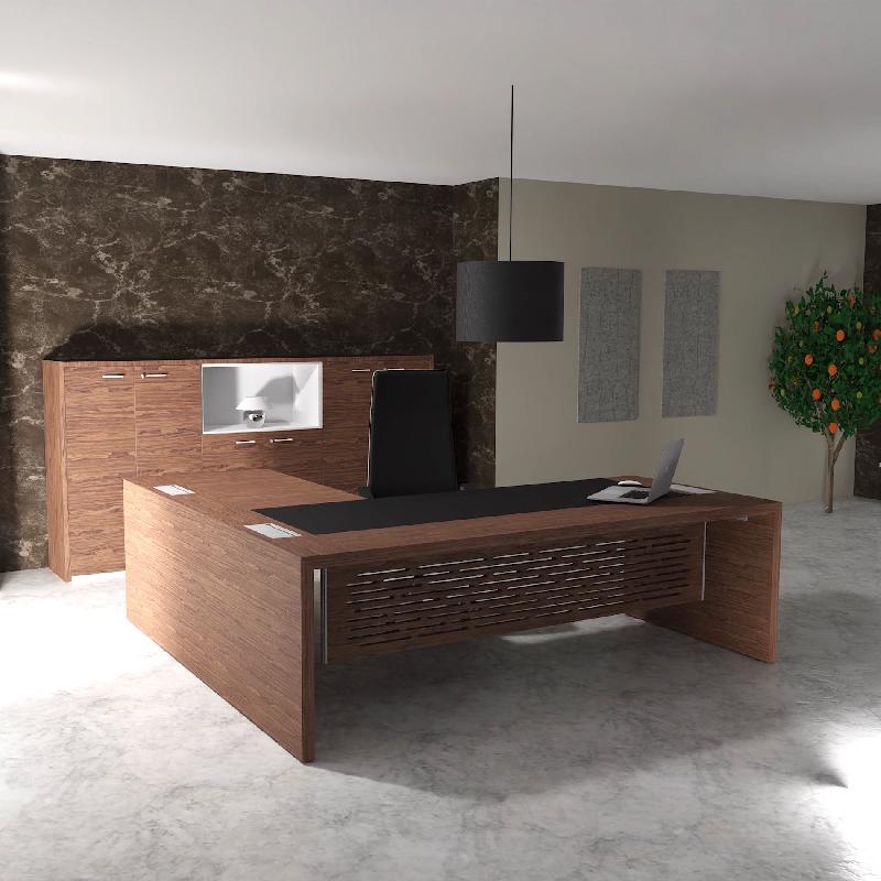 Bureau de Direction avec retour E10 - Quadrifoglio - 224, Oui, Noyer américain, Cuir noir_6