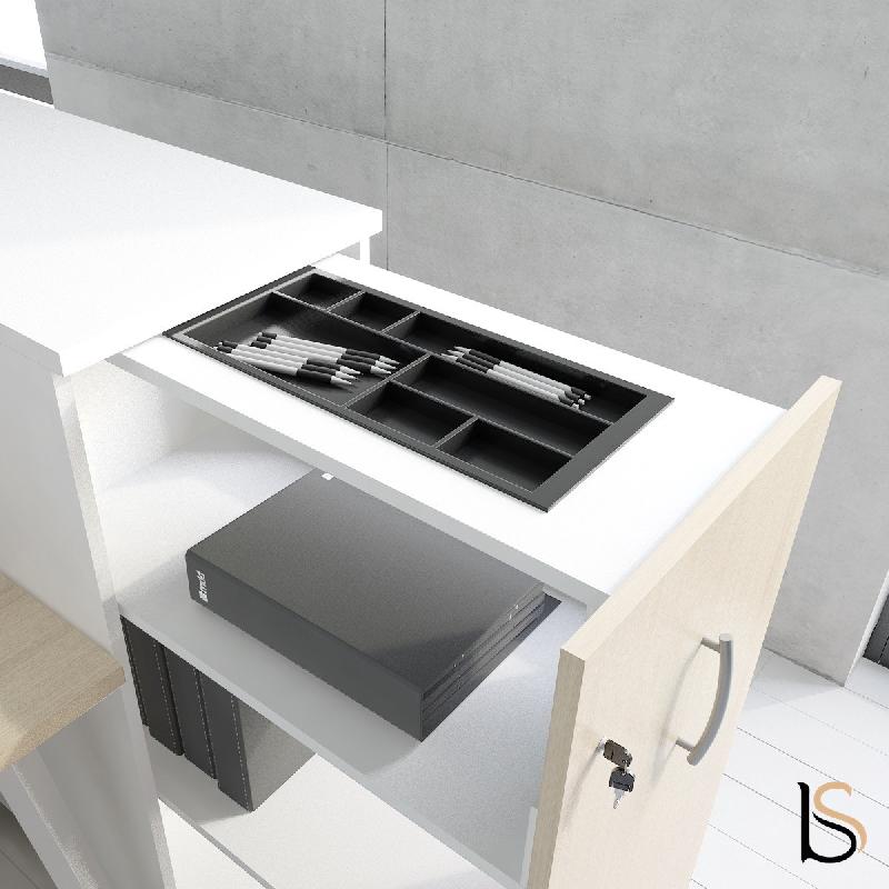 Bureau bench 2 personnes Yan avec maxi rangement - MDD - Blanc 9010, 180, Chêne Canadien_6