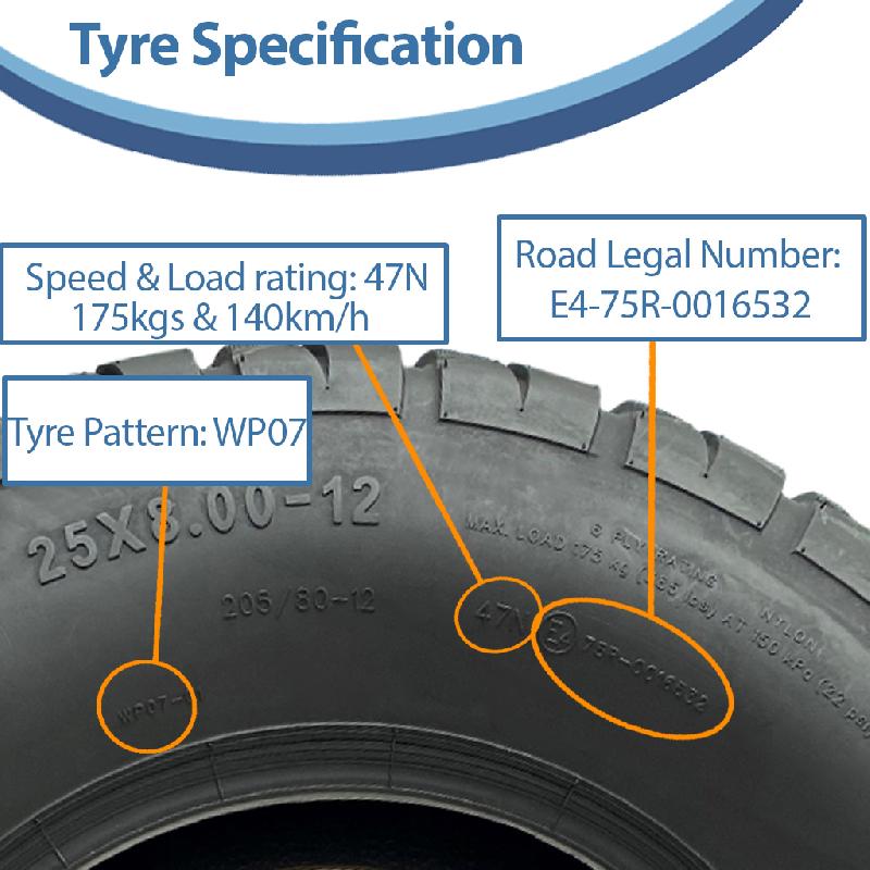25x10.00-12  25x8.00-12 ATV Tyres 6ply WP08 OBOR Beast Road Legal (Set of 22)_6