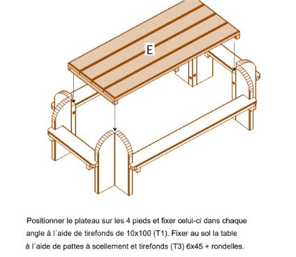 Table Elite Rectangulaire - Réf: ER240 - Piétement et Bancs en Bois - 2.42m x 1.42m x 0,75m - 150kg_6