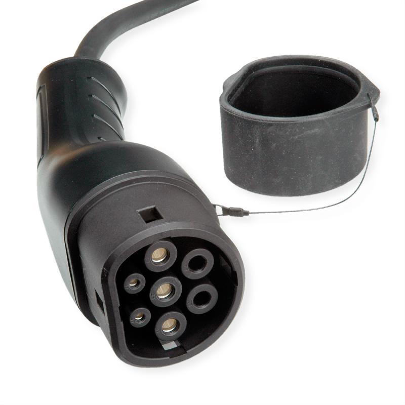 ROLINE Câble de recharge VE type2, 3-Phases, 480VAC (3P+N+E), 32 A, 22 kW, spirale (max. 2m)_6