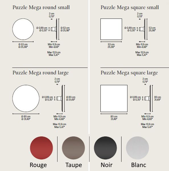 Applique ou plafonnier LED PUZZLE-MEGA - formes géométriques rondes et carrées, finitions mattes, dimensions variées_6