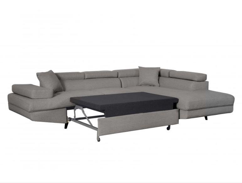 Canapé d'angle RINO - méridienne droite avec coffre - convertible - gris clair - pieds laqués noirs - 3 têtières réglables_6