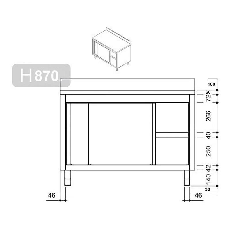 Meuble bas inox adossé P 600 mm avec portes -_6