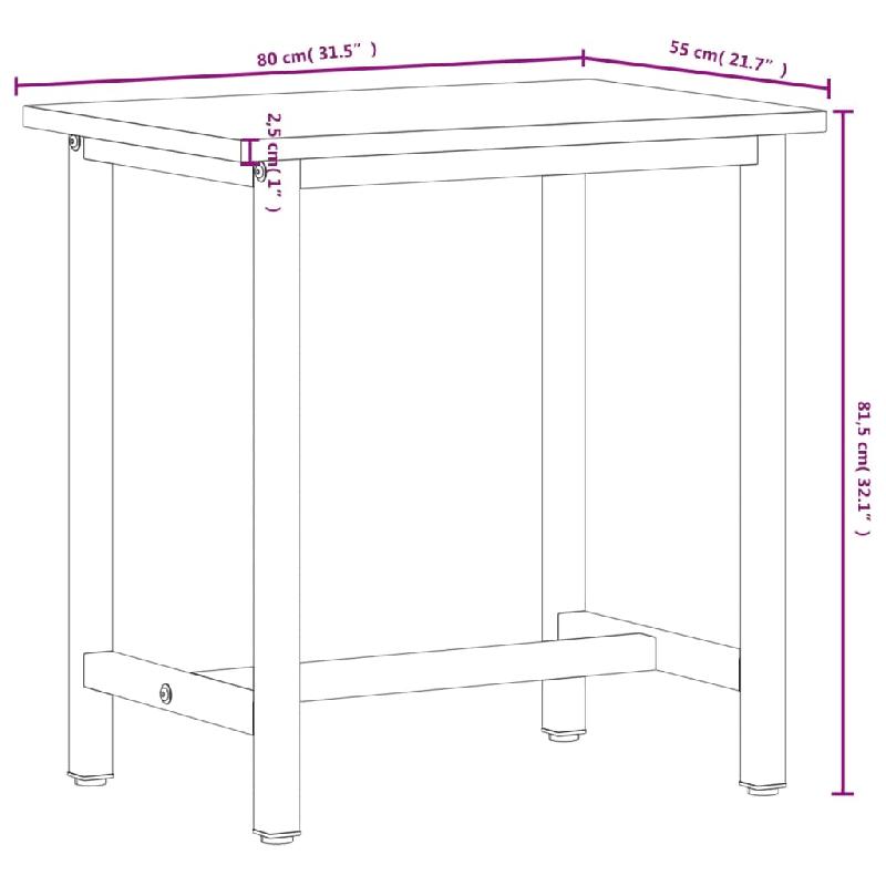 Vidaxl établi 80x55x81,5 cm bois massif de hêtre et métal 3188903_6