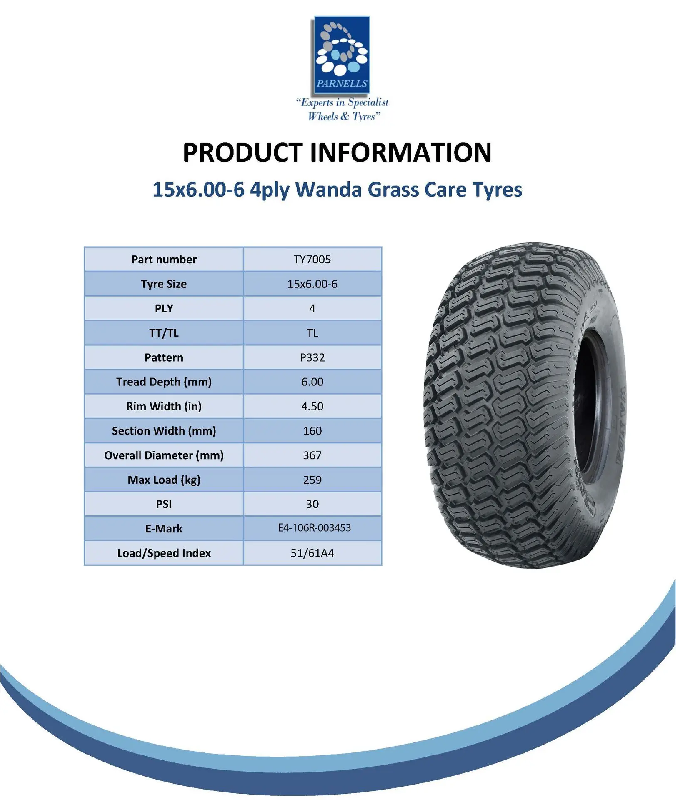 15x6.00-6 Grass Lawnmower Wheels 65mm Hub, Tyre on Rim 20mm Bearings (Set of 4)_6