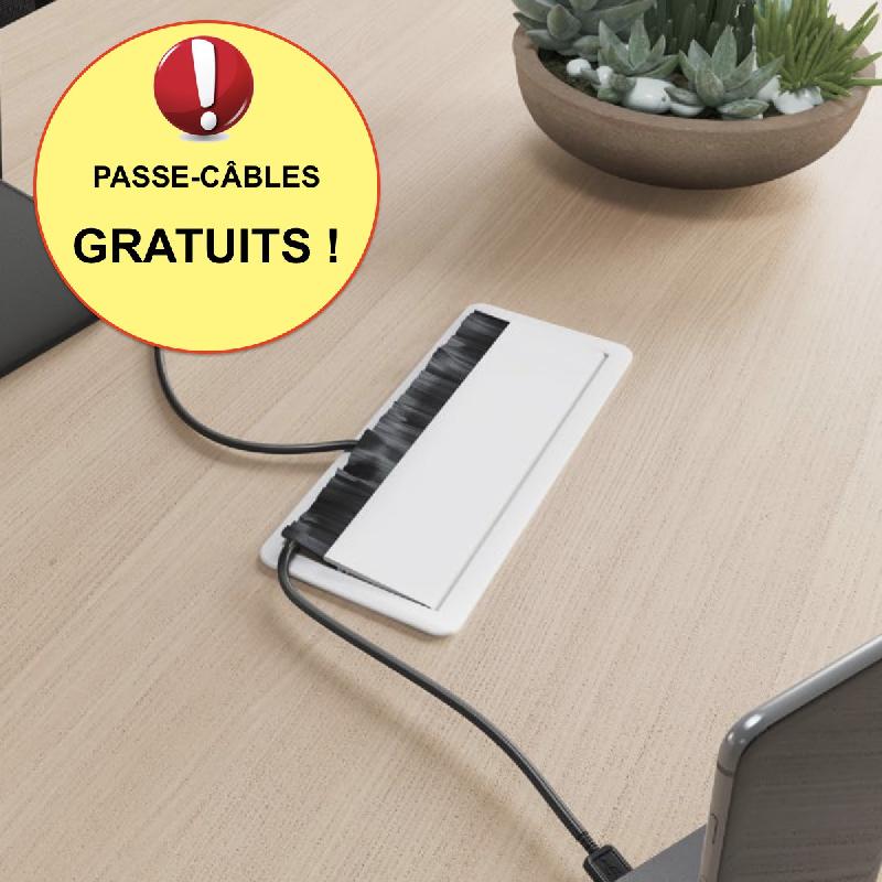 Bureau 2 personnes Tempo avec passe-câbles  - Mobel Linea - 160, Blanc, Chêne grisé_6